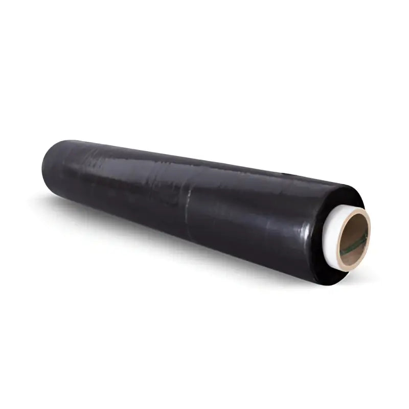 Rouleau de film étirable noir pour palettes, film rétractable en plastique noir sur mandrin blanc, mesurant 400mm x 200m