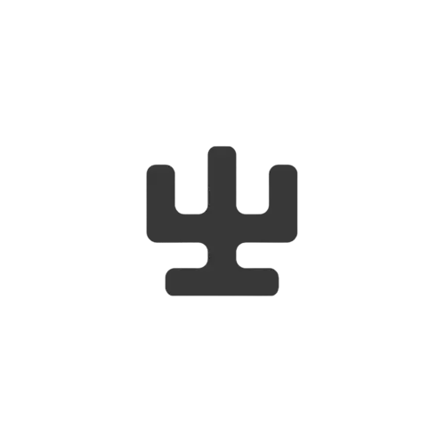 Schwarzes stilisiertes Logo, das einem dreizackigen Symbol ähnelt.