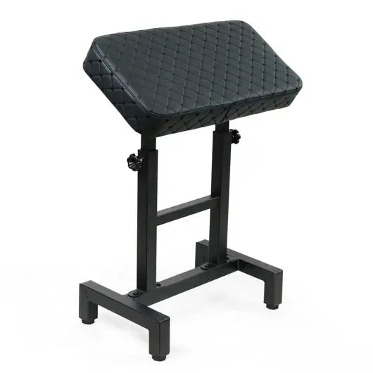 Black quilted leather nail art station arm rest with adjustable height and sturdy metal frame for caos nero rental