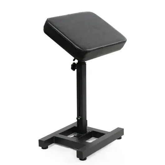 Black padded adjustable tattoo artist stool with sturdy metal frame and arm rest for caos nero rental in standard or xxl size