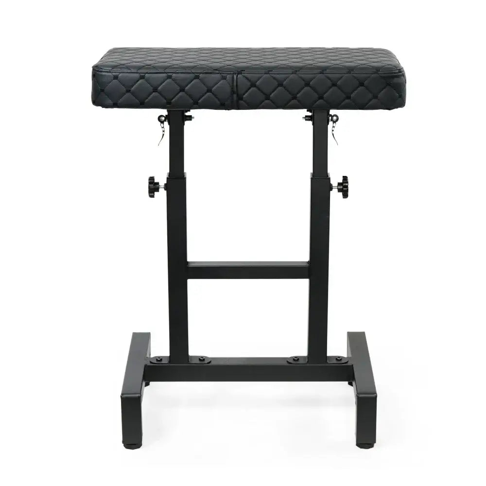 Black quilted leather piano bench with adjustable height and sturdy metal frame for caos nero rental arm rest
