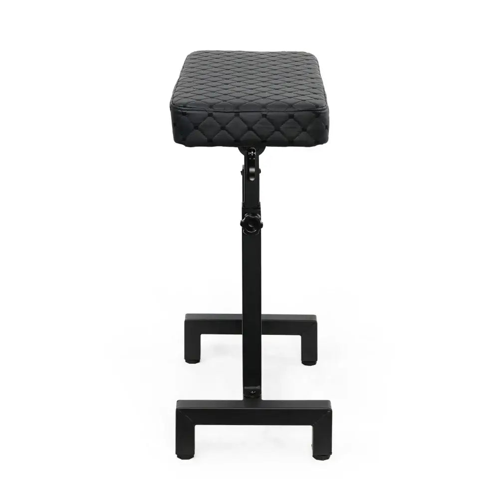 Black quilted leather adjustable-height stool with armrest and sturdy metal frame from caos nero rental series