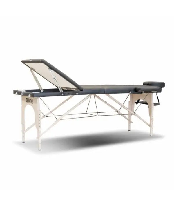 Caos nero rental black padded massage table with white metal frame and adjustable headrest for professional use