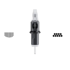 Black and clear curved magnum tattoo needle cartridge with sleek cylindrical design by cheyenne for safety use