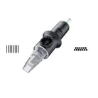 Black and clear cheyenne safety magnum tattoo needle cartridge with green accent ring for precise ink application