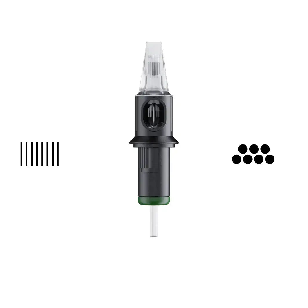 Black and transparent cheyenne cartridges safety magnum tattoo needle with a green base for precision inking