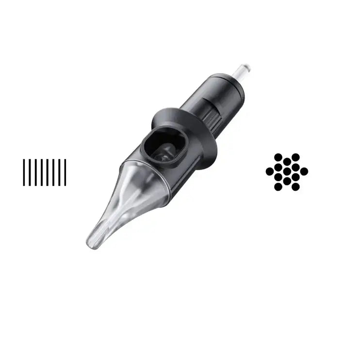 Cheyenne cartridges safety round liner in black and clear with metallic tip for precise tattoo needle use