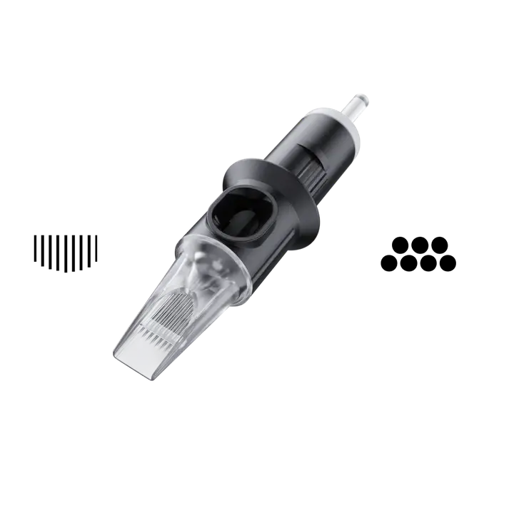 Cheyenne cartridges safety tx curved magnum tattoo needle cartridge in black and clear with metallic tip