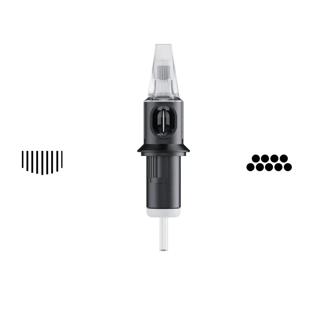 Black Cheyenne tx curved magnum tattoo needle cartridge with clear plastic tip and white base for safe use