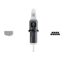 Black Cheyenne tx curved magnum tattoo needle cartridge with clear plastic tip and white base for safe use