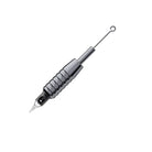 Black metallic cheyenne tattoo machine with textured silver fixed grip 19 mm and curved needle tip