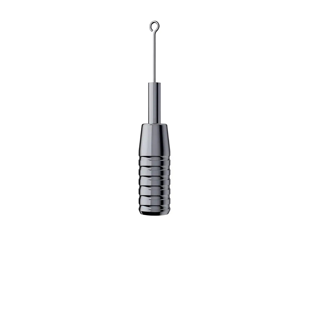 Silver-toned metal tattoo needle handle cheyenne fixed grips with textured grip and loop at the top 19 mm