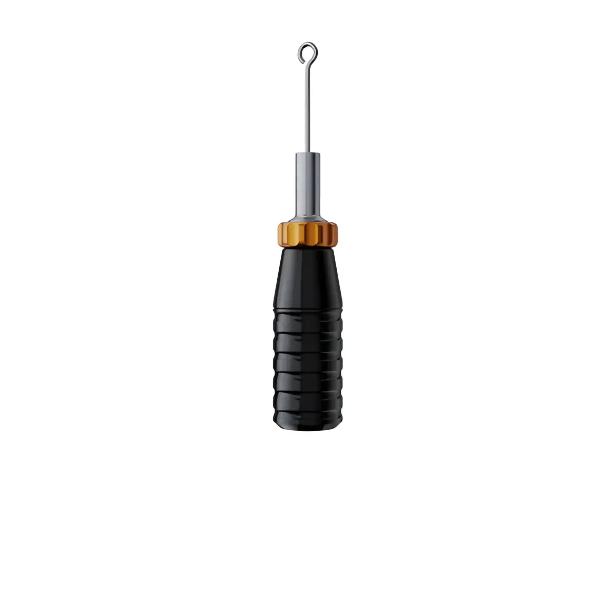 Black textured grip tattoo machine with silver needle and orange adjustment collar from cheyenne flex grips series