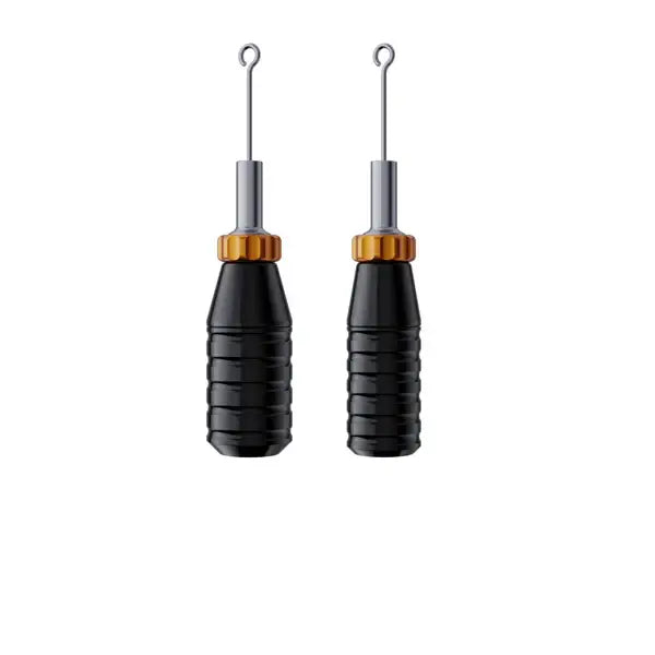 Cheyenne flex grips black tattoo machine handles with textured grips orange knurled collars and silver metal needles