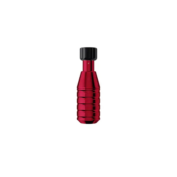 Red metallic cheyenne hawk tattoo machine grip with black cap designed for comfortable and precise hand grips