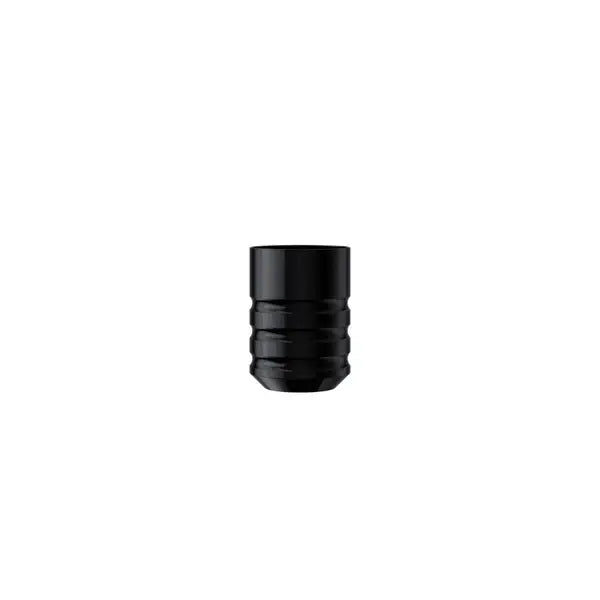 Black cylindrical tattoo machine grip with textured ridges for precise control in cheyenne hawk pen grips