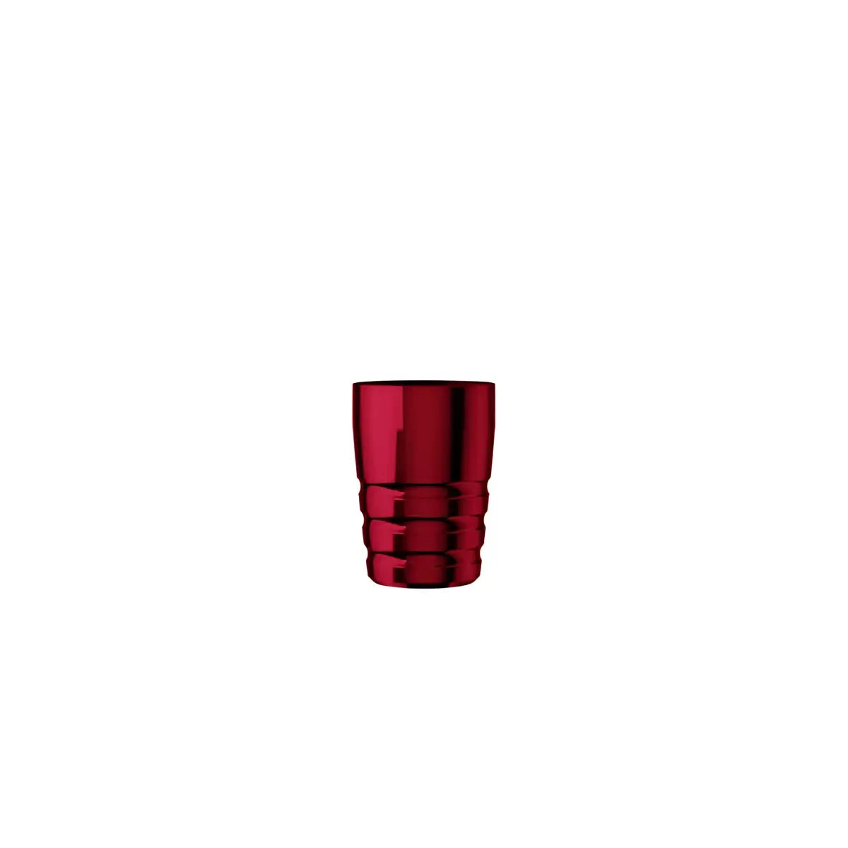 A sleek metallic red cheyenne hawk pen grip tumbler with ribbed texture and reflective surface