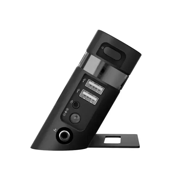 Black usb hub with two ports headphone jack and power button on the back of cheyenne power supply hawk pu iii