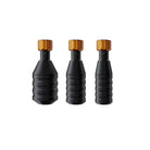 Three black cheyenne sol tattoo machine grips with gold-colored ridged tops for precise grip and control