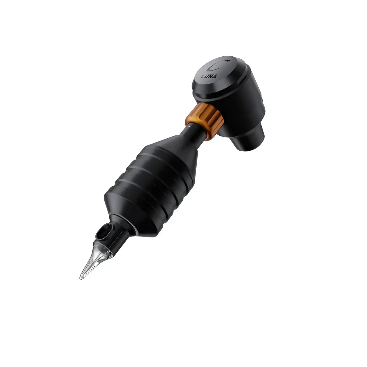 Cheyenne Sol Luna black 2.5mm shader tattoo machine with textured grip and orange accent ring
