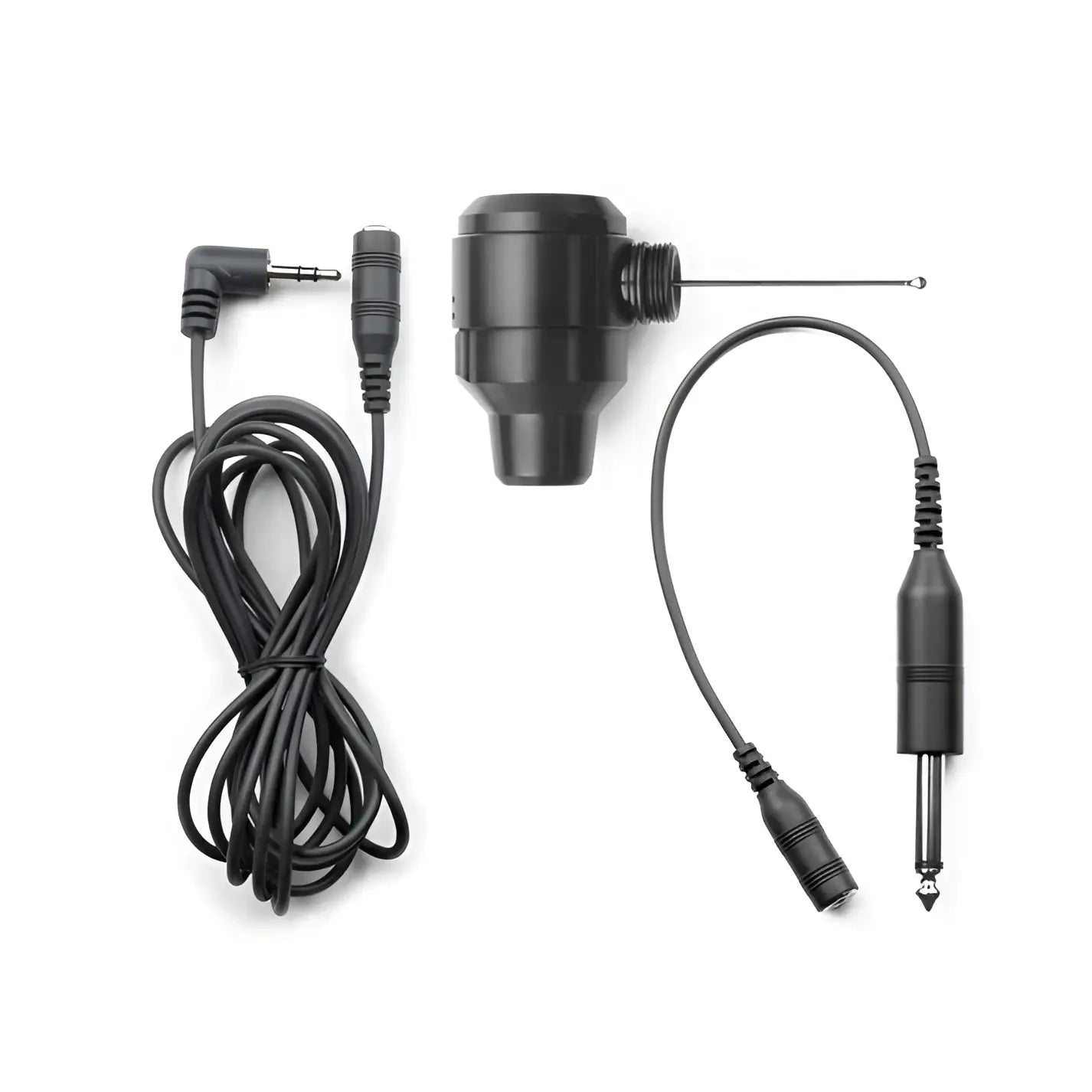 Black cheyenne sol luna 2.5mm shader tattoo machine with cylindrical body and two black coiled cables with jacks