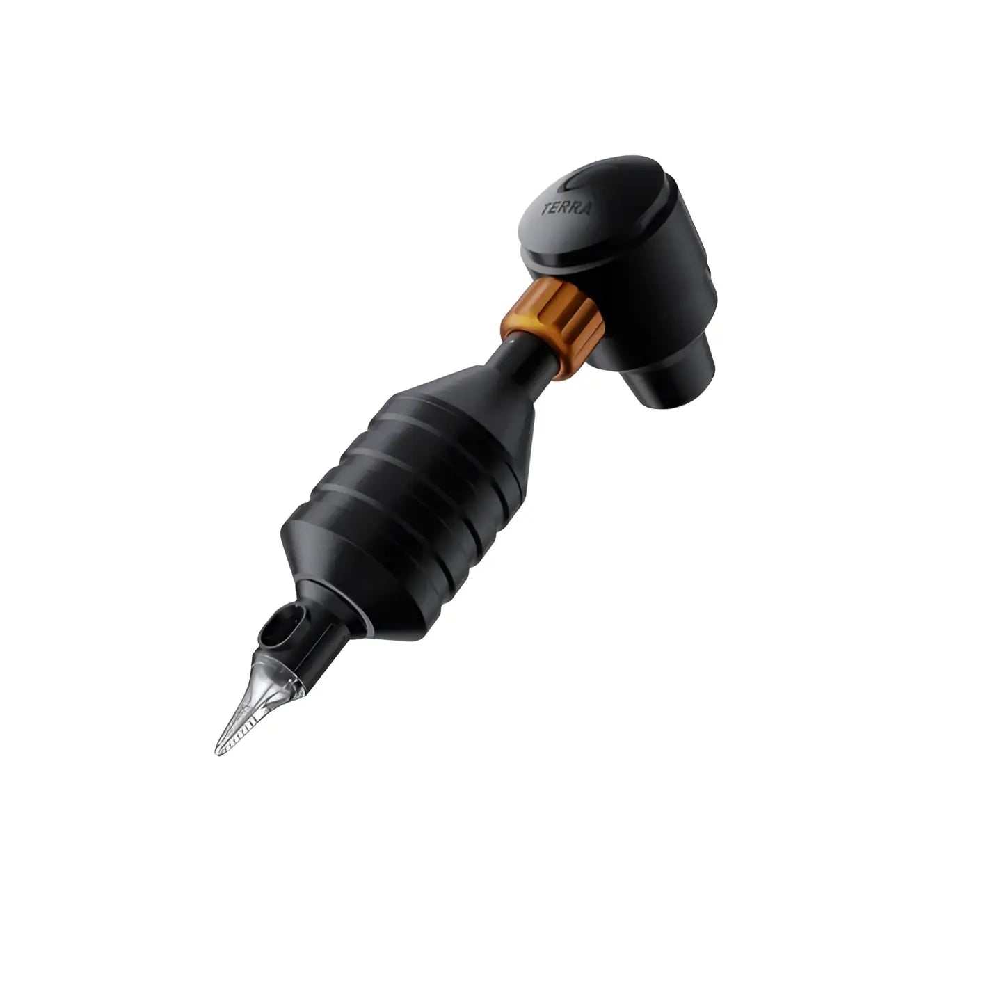 Cheyenne Sol Terra black tattoo machine with textured grip and orange accent ring 4.0mm packer and liner