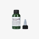 Dunkelgrüne Farbenflasche von dermaglo uk limited mit schwarzem Verschluss und separatem tip aus der dermaglo Olive-Green-Linie