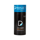 Schwarze zylindrische tube mit DERMALIZE pro total black sun block schützender Tattoo-Folie, blauem Verschluss und weißem Logo