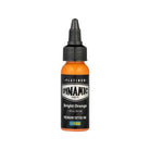 Bright orange plastic bottle of dynamic tattoo ink with black cap and label 30 ml platinum series