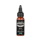 A sleek amber bottle of dynamic tattoo ink platinum brown 30 ml with black dropper cap and bold white labeling
