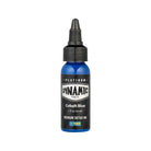 A sleek blue bottle of dynamic platinum cobalt blue tattoo ink with a black dropper cap 30 ml