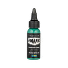 Colore per tatuaggi verde smeraldo in un’elegante bottiglia traslucida con tappo nero della serie DYNAMIC platinum earth 5x30 ml