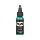 Dynamic platinum emerald green tattoo ink in a sleek translucent 30 ml bottle with black cap and label