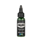 Waldgrüne dynamic Platinum Tattoo-Farben in einer eleganten dunkelgrünen Glasflasche mit schwarzem Schraubverschluss, 30 ml