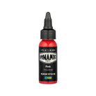 A vibrant red 1 fl oz bottle of dynamic platinum pink premium tattoo ink with a black screw-on cap and label
