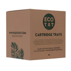 Braune Karton-cartridge-Trays-Box von eco tat mit grünem Blattlogo, enthält 50 umweltfreundliche Trays