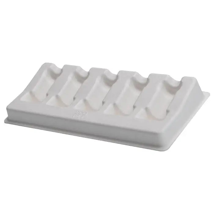 White plastic ice tray with five rectangular compartments from ECOTAT cartridge trays 50pcs set