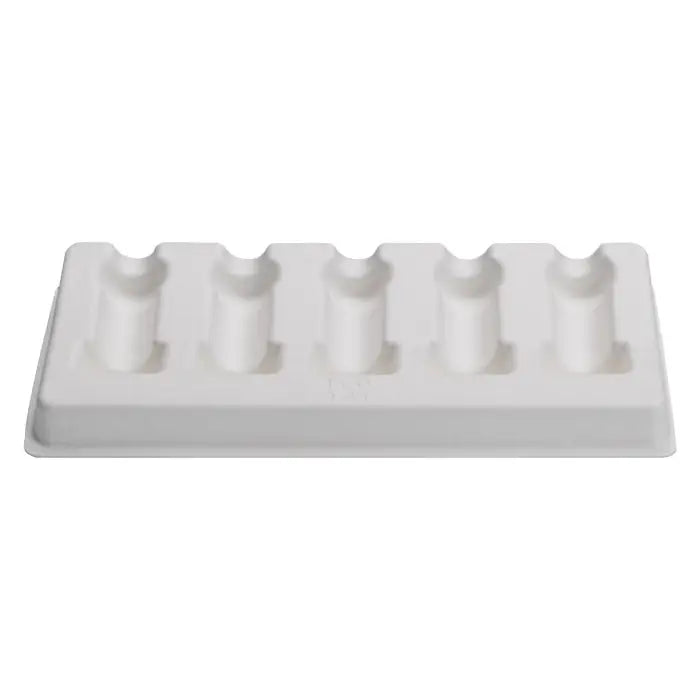 White plastic ice pop mold with five cylindrical cavities for ecotat cartridge trays 50pcs set