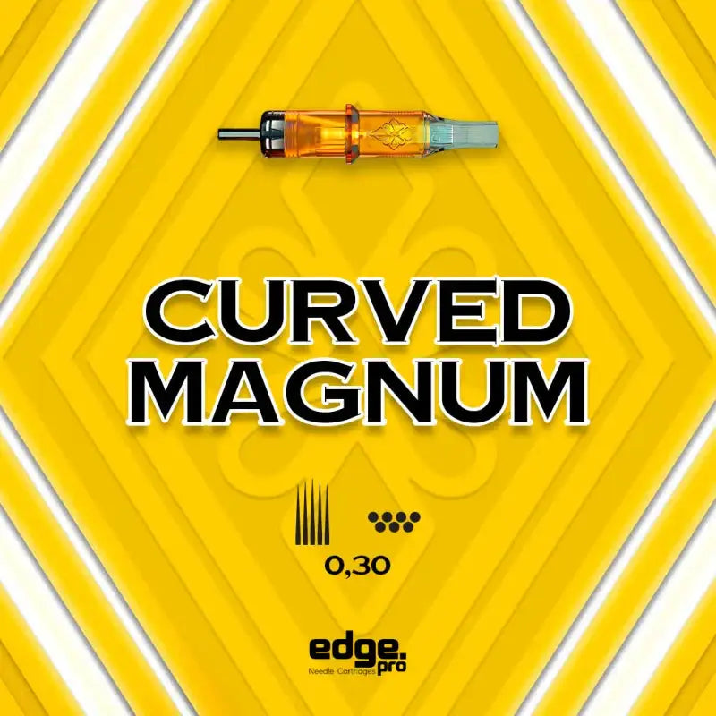 Orange-tinted curved magnum needle cartridge with metallic tip and translucent body by edge pro for precise shading