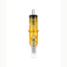 Edge pro curved magnum yellow translucent tattoo needle cartridge with black cap and metallic tip
