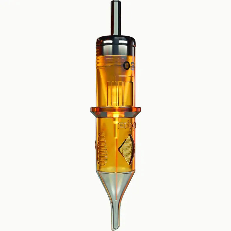 Edge pro power liner cartridge with orange transparent plastic body metallic tip black top cap and embossed branding