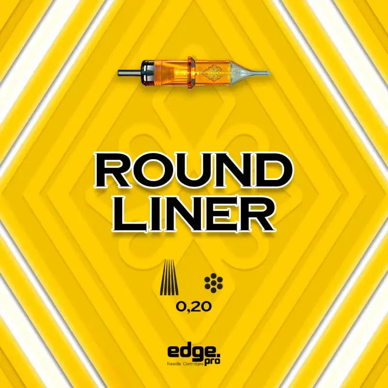 Orange-tinted glass tattoo needle cartridge with metallic tip and silver housing branded edge.pro for round liner use