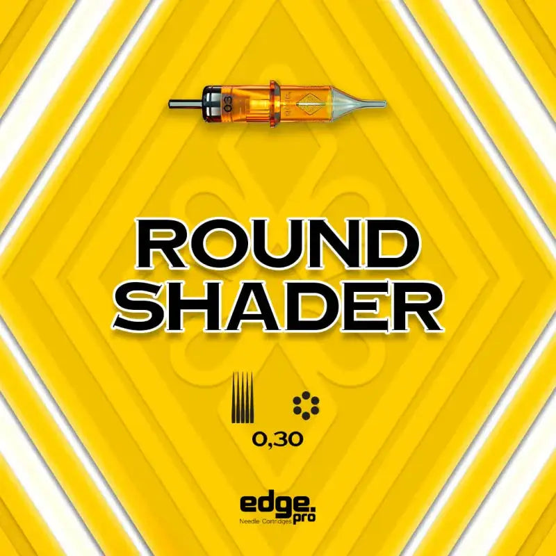 Orange-tinted glass round shader cartridge with metallic tip and black plastic housing labeled 0.30 by Edge Pro