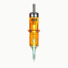 Orange translucent edge pro tattoo machine cartridge with metallic needle tip marked 4x3 for whip shading