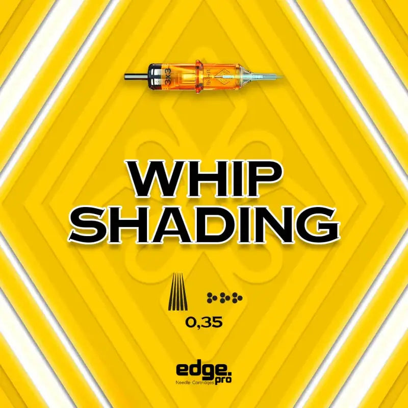 Orange translucent edge.pro tattoo needle cartridge with metallic tip and black barrel for whip shading use