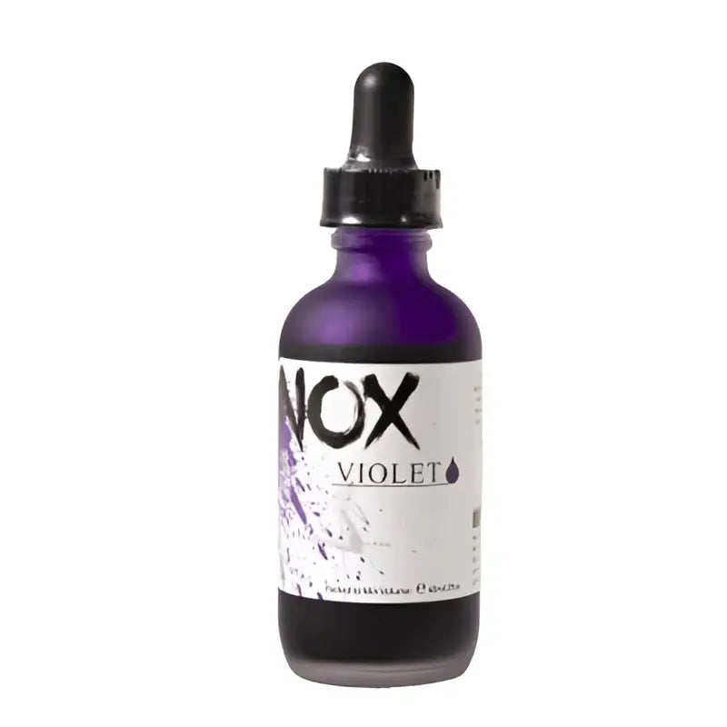 Elegante dunkelviolette Glasflasche mit electrum nox violet hectograph freehand stencil Farben, 60ml, und schwarzem Tropfverschluss