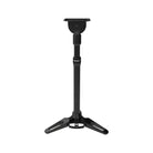 Black adjustable monitor stand with tripod base and ghost branding on central column for demon arm rest system