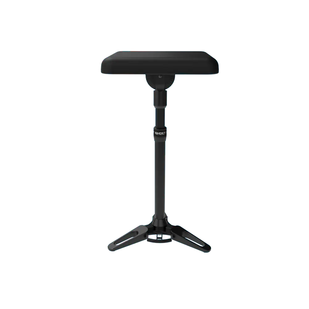 Black padded piano stool with adjustable height and sturdy tripod base for ghost demon arm rest full system use