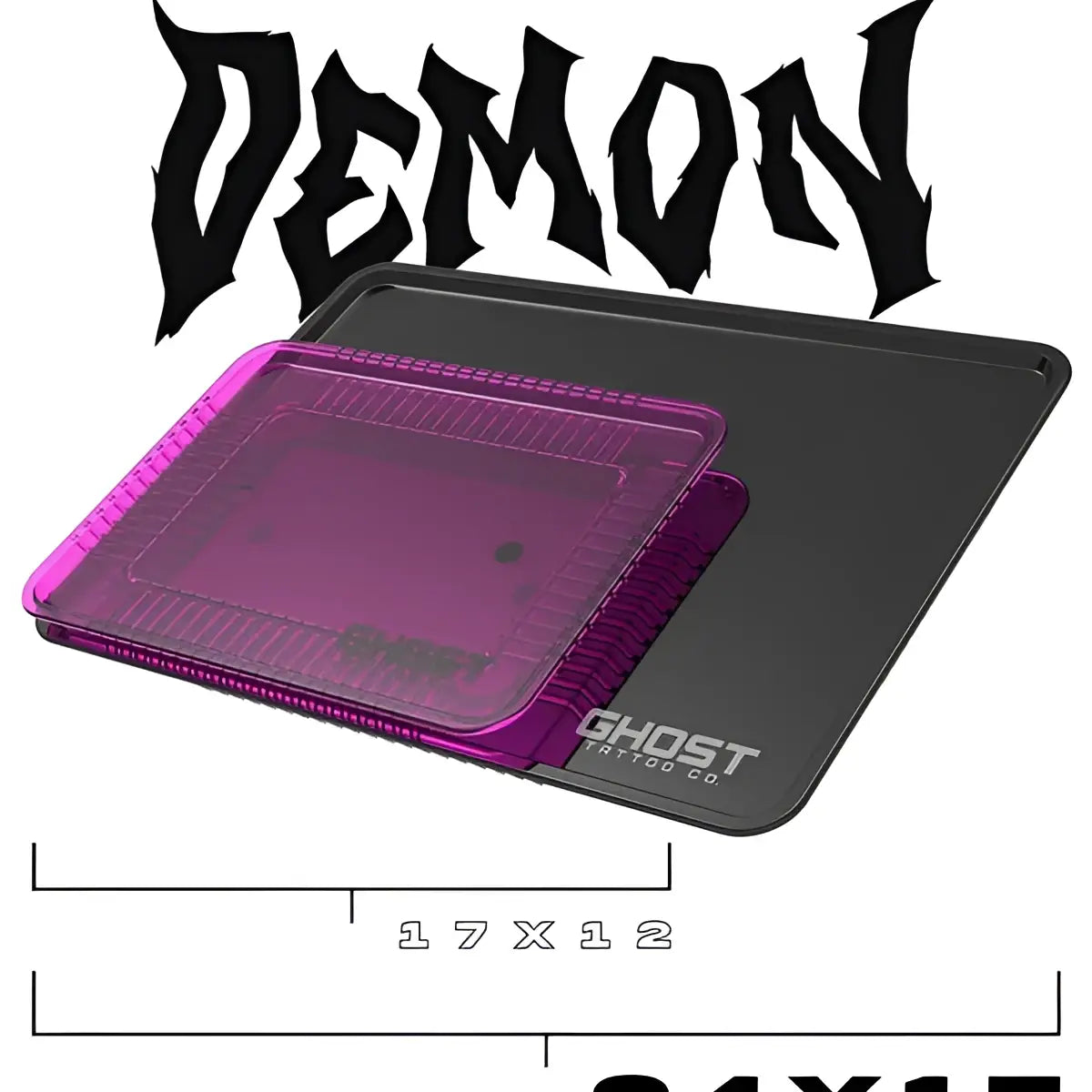 Purple translucent plastic demon tray with black base branded ghost tattoo co for full tattoo system use