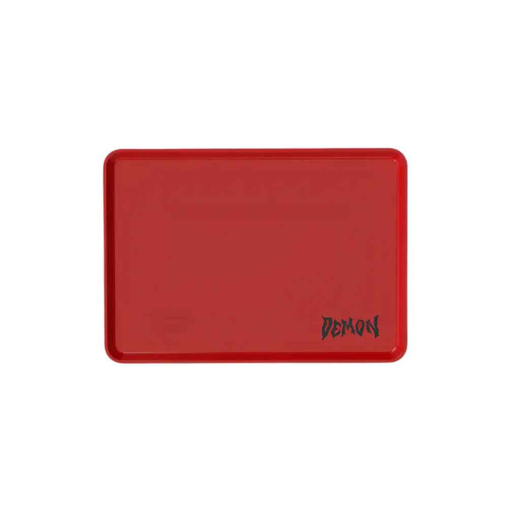 Red rectangular plastic demon tray with black lettering for full system use in the ghost demon tray product line